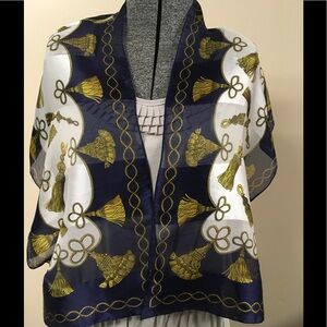 Navy Cream Tassel (Look) Scarf